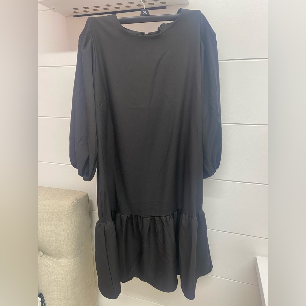 3/4 sleeves, mini black dress